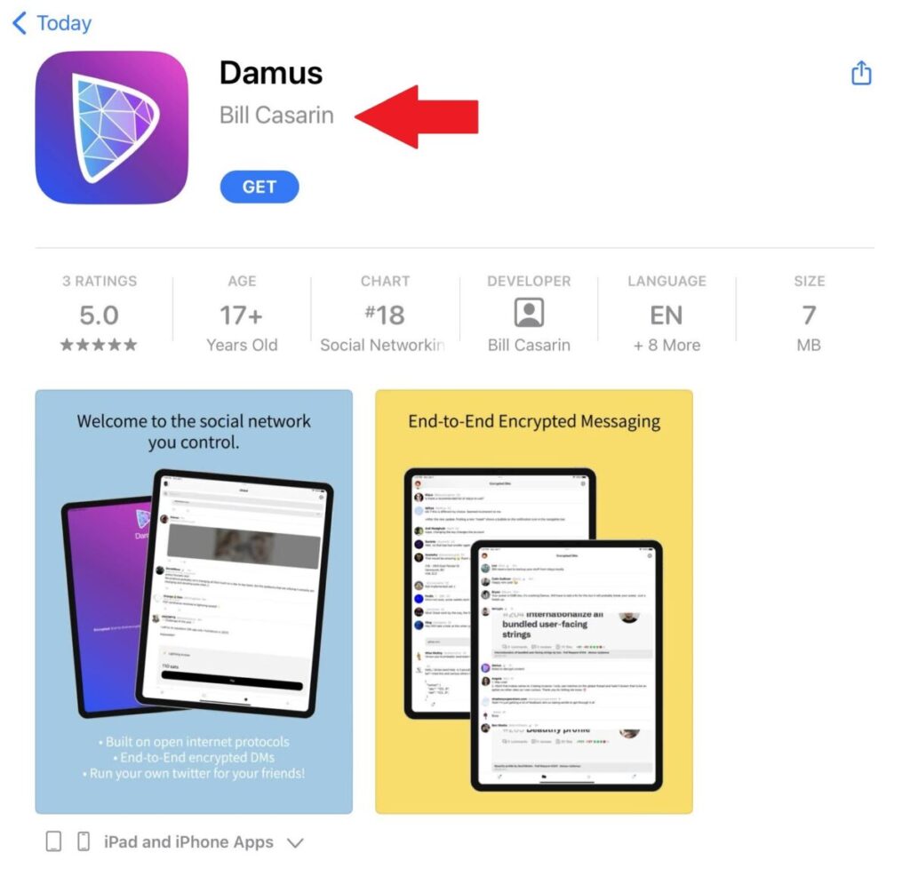 App Storeで「Damus」と検索すれば出てきます